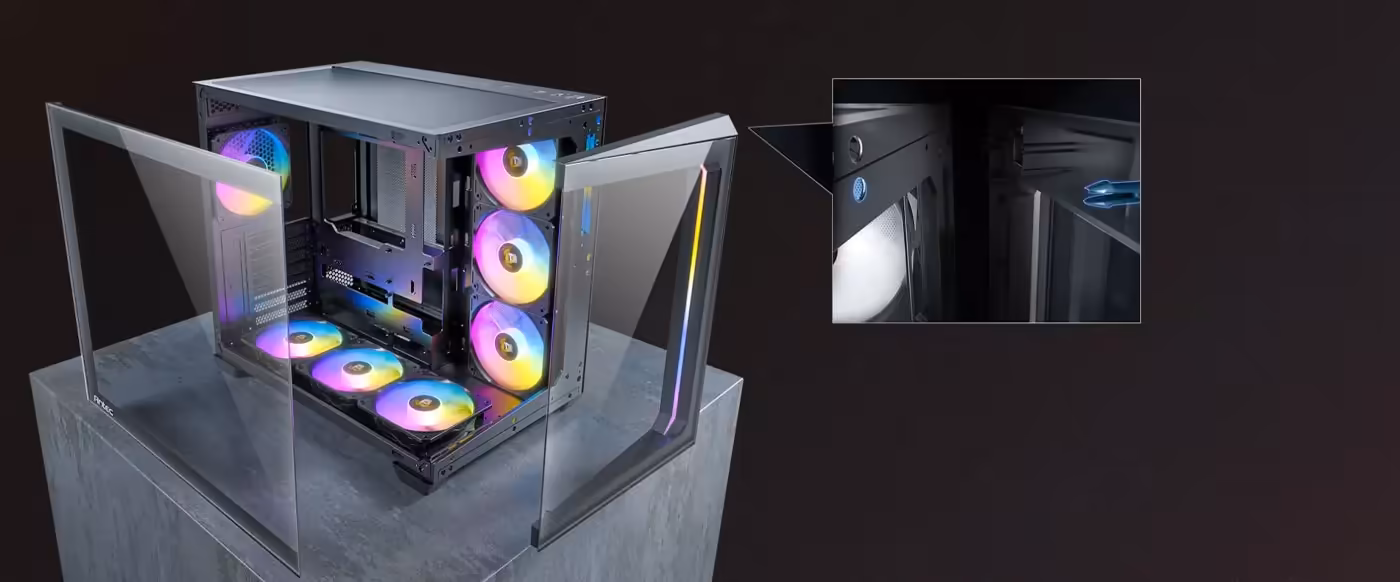 Antec C5 RGB Front Panel Design with ARGB Lighting - Desktop Perspective