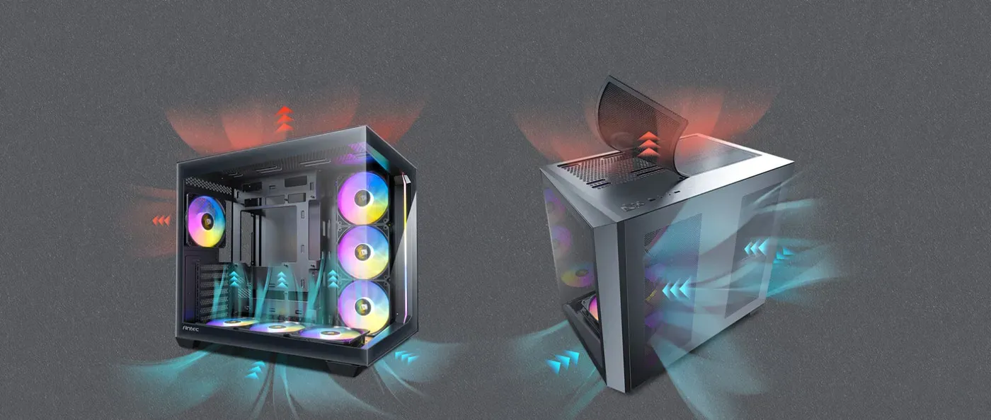 Vertical cooling scheme showing bottom-to-top airflow in the Antec C5 case