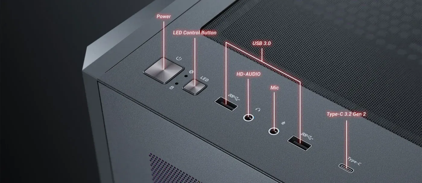 Front I/O panel featuring a high-speed Type-C 3.2 Gen 2 port