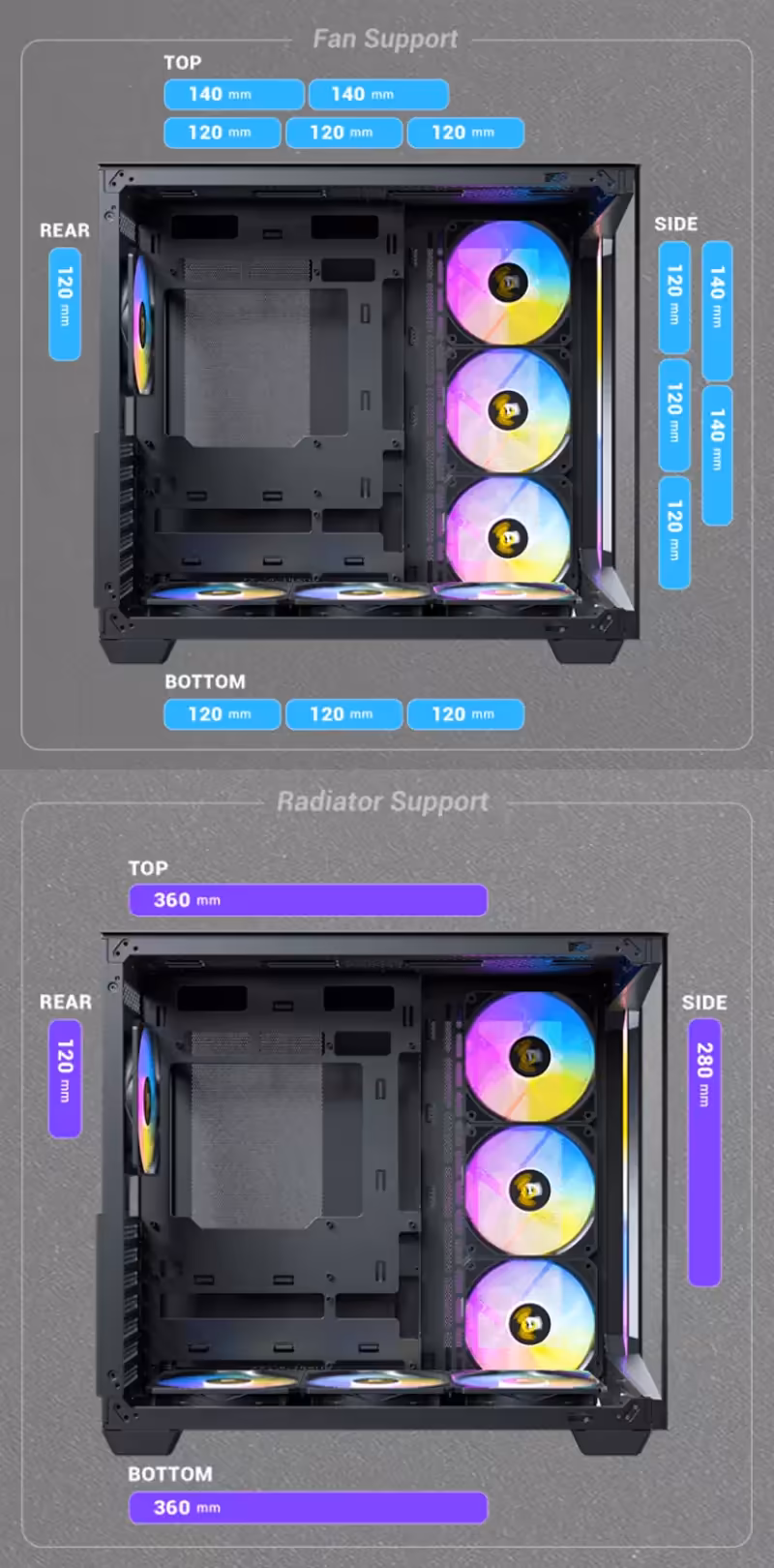 Antec C5 RGB Cooling Compatibility - Mobile View