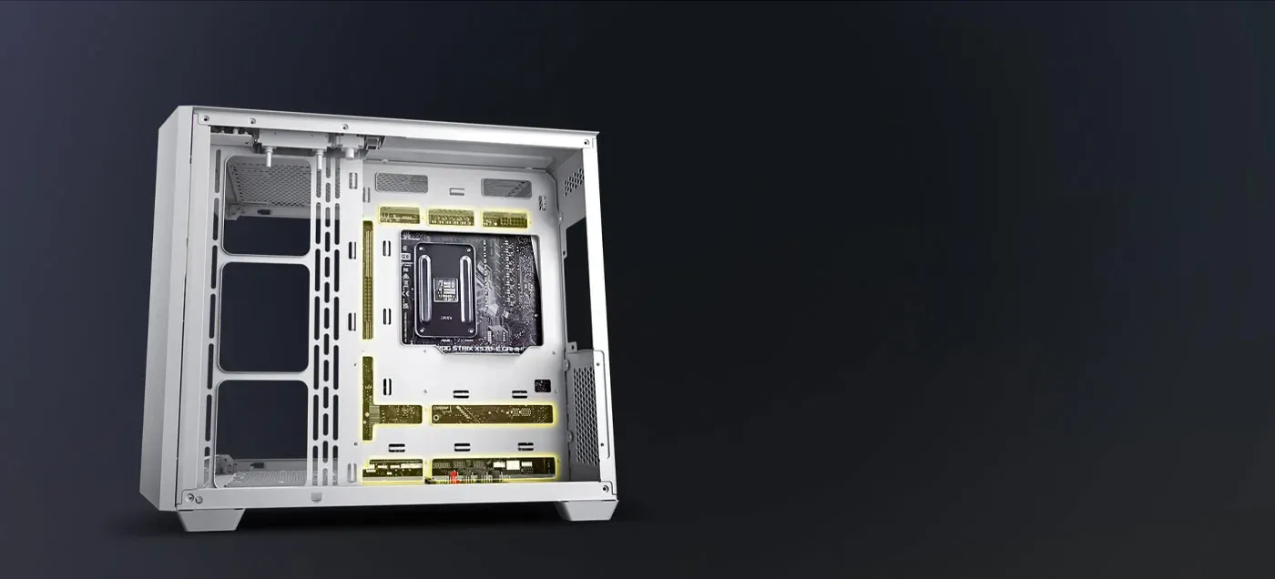 Rear view of the Antec C5 case showing back-connect motherboard support and I/O panel