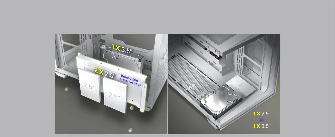 Storage drive cage configuration inside the Antec C5 gaming case