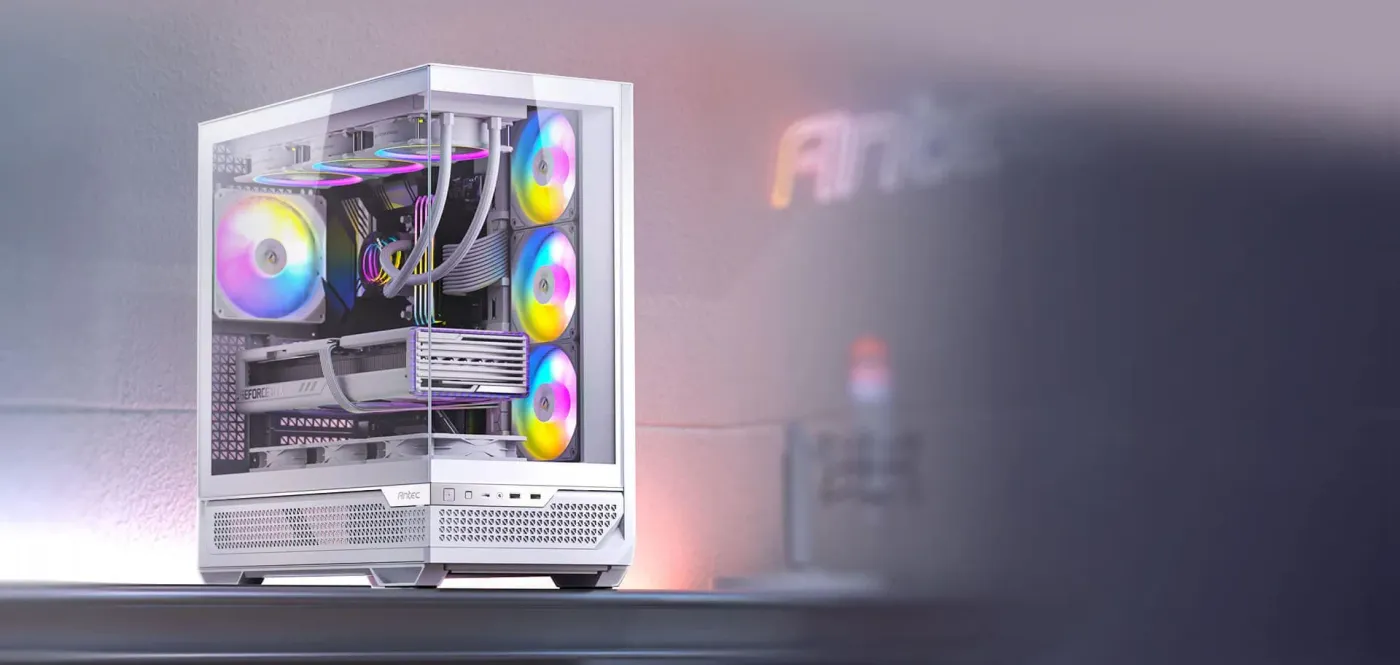 Antec C7 RGB Constellation white mid-tower gaming case with tempered glass panels