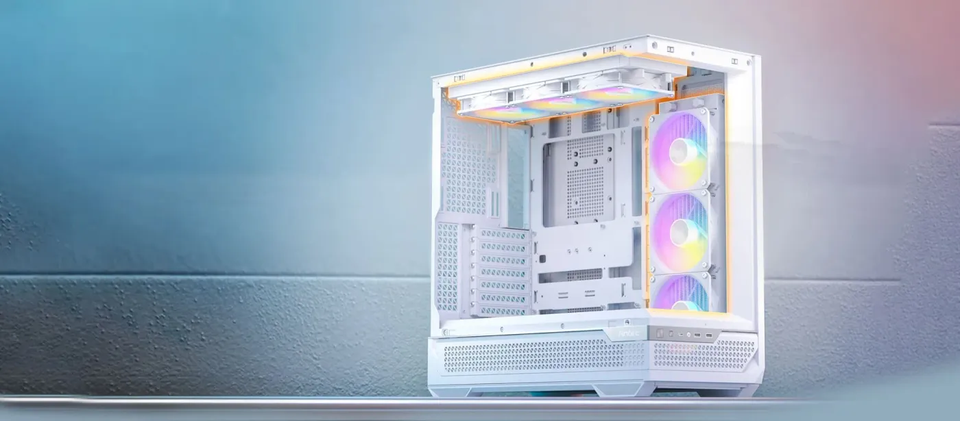 Interior view showing 360mm radiator installation support in the Antec C7