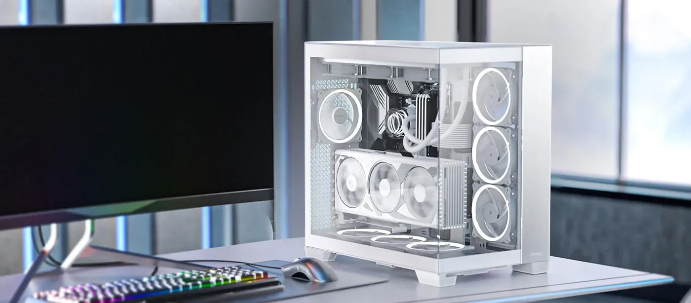 Antec C8 Aluminum White Gaming Case showing premium aluminum front and side panels
