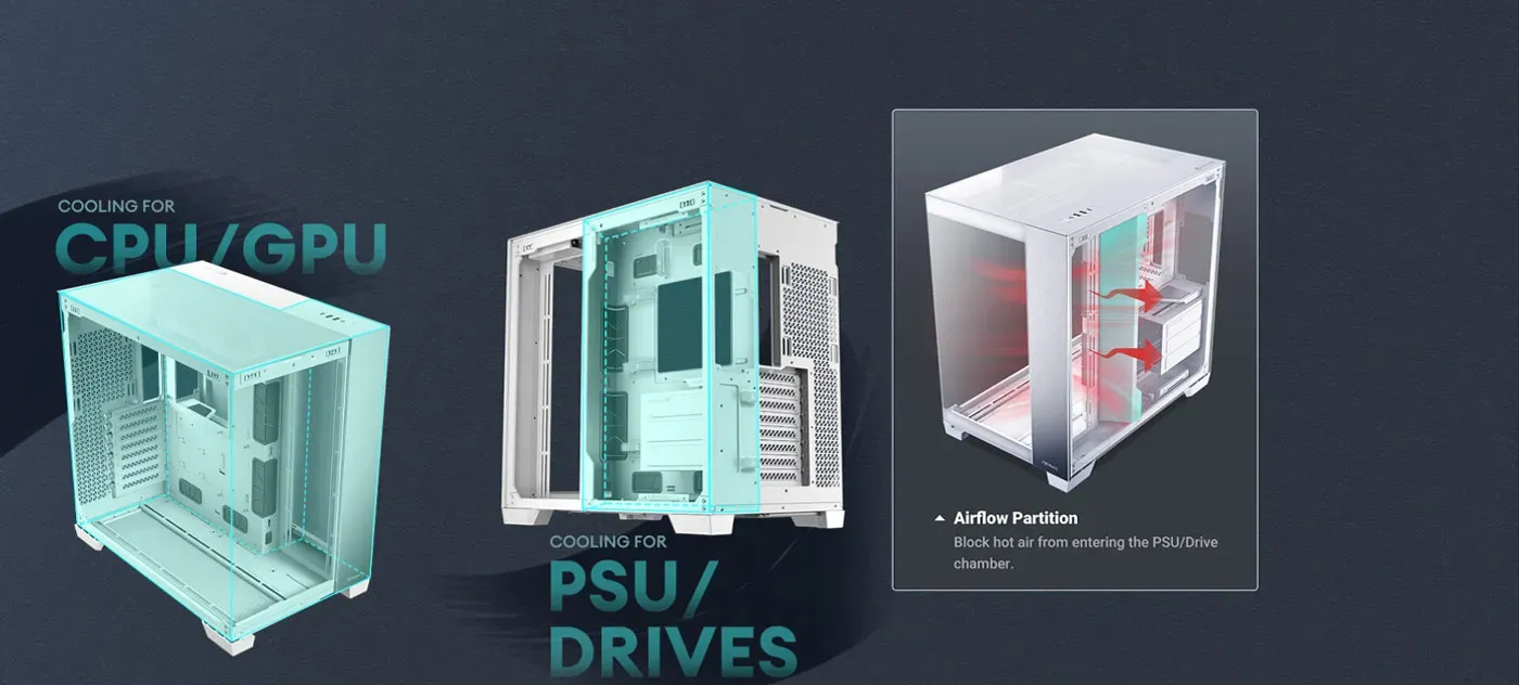 Antec C8 gaming case dual chamber design for independent CPU and GPU cooling