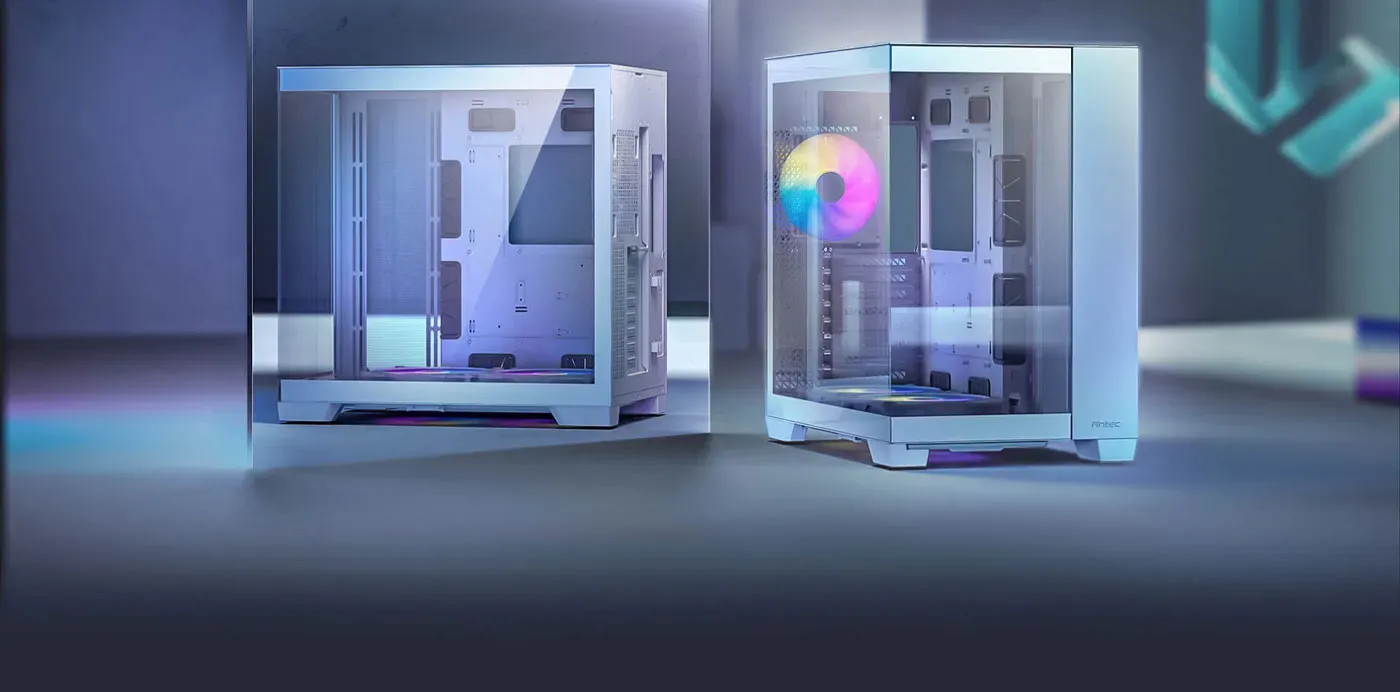 Panoramic side view of the Antec C8 RGB Gaming Case with seamless glass