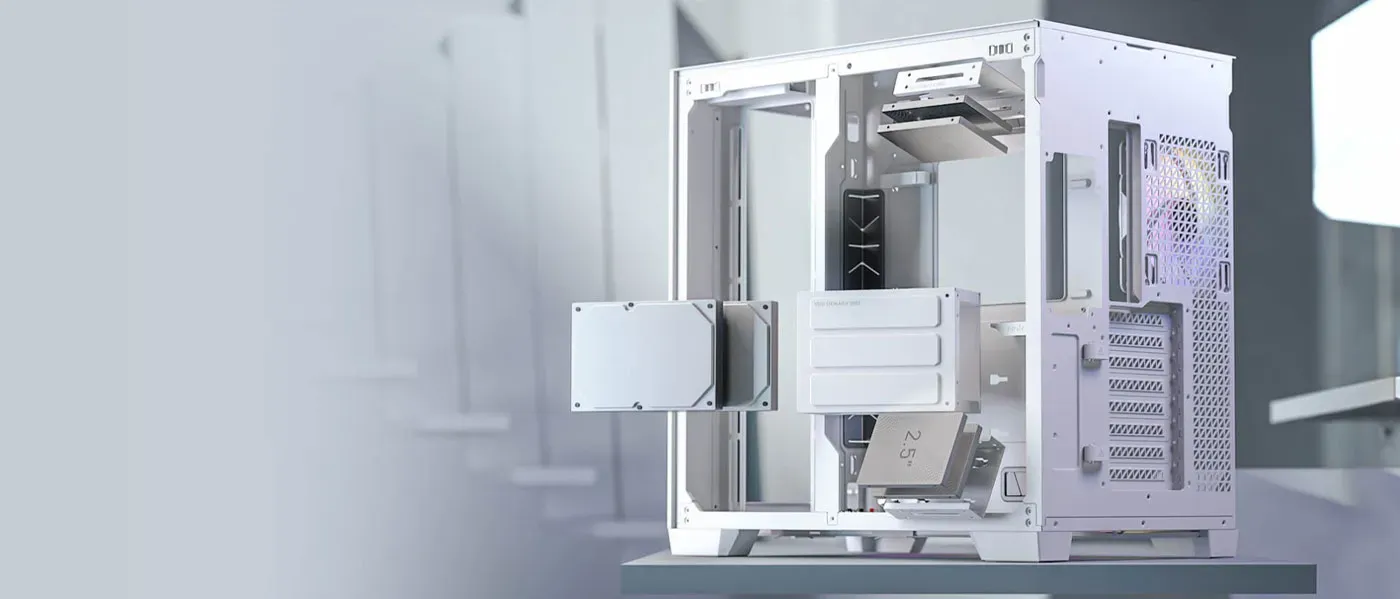 Modular drive trays showcasing storage installation in the Antec C8
