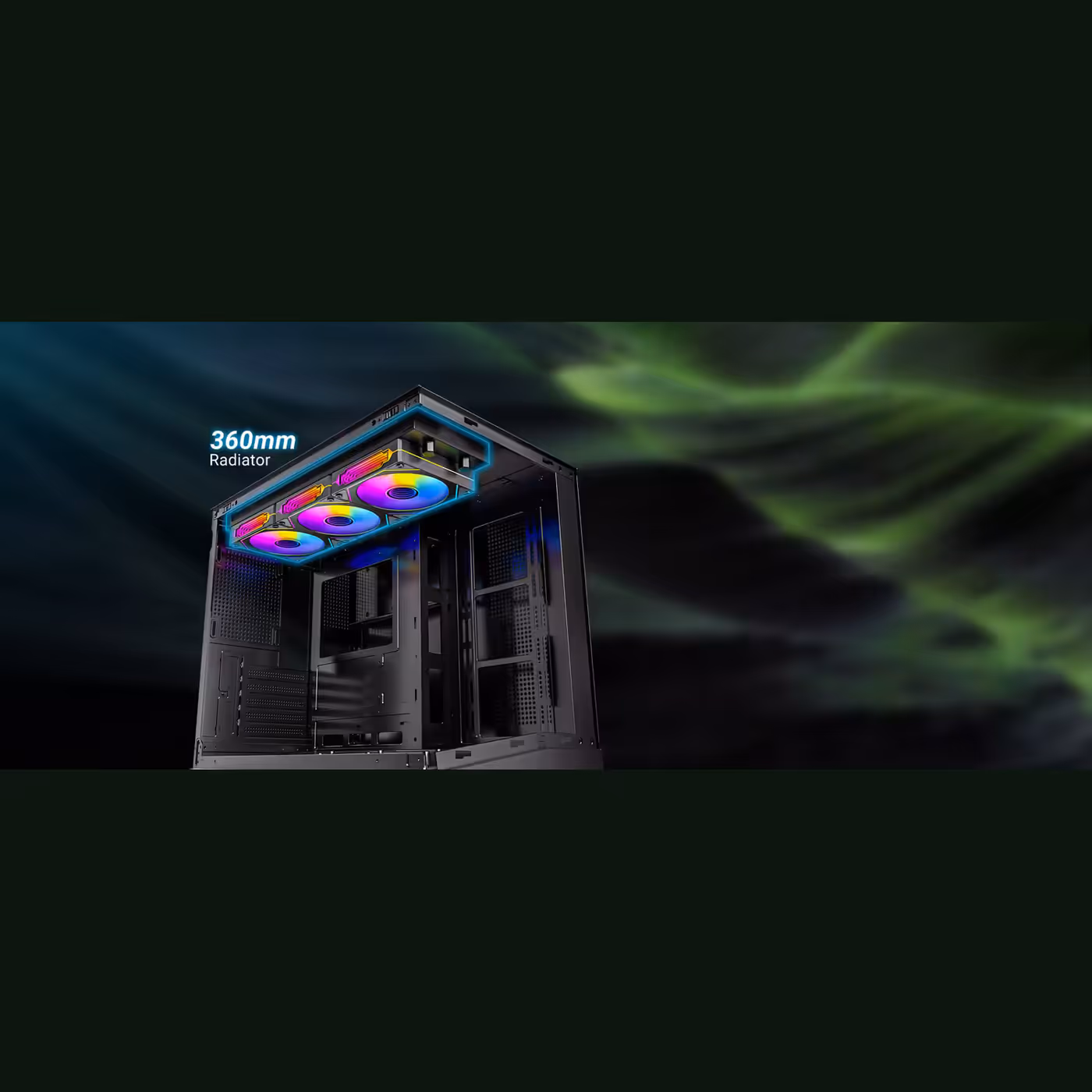 Antec CX M3 ARGB with a 360mm radiator and three ARGB fans mounted at the top