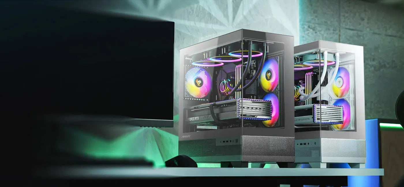 Antec CX500M RGB Micro ATX case featuring tempered glass panels and ARGB fans