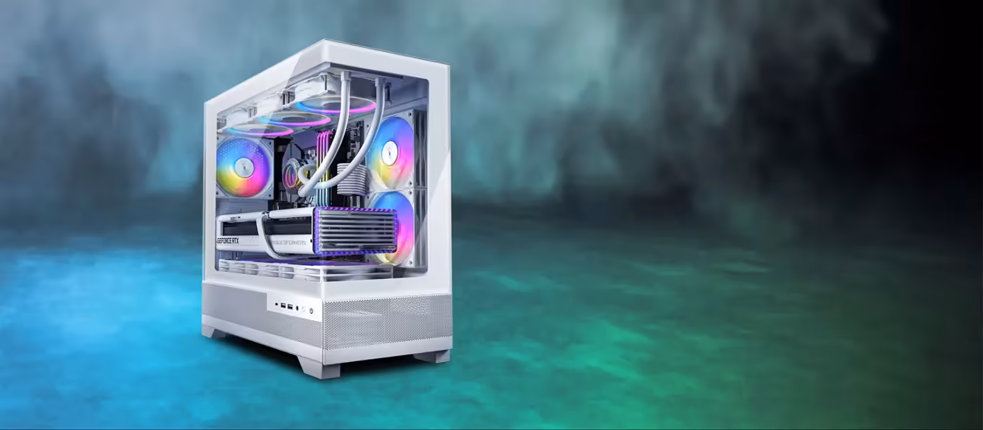 Panoramic view of Antec CX500M RGB Micro ATX Case in White - desktop view