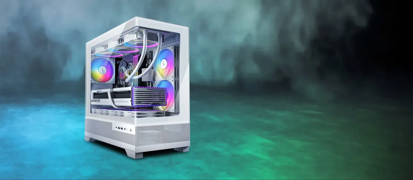 Panoramic tempered glass view of the Antec CX500M gaming case