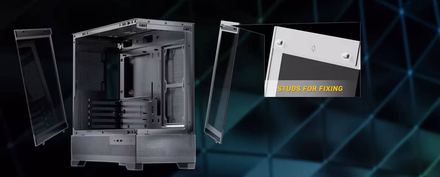 Tool-free panels of Antec CX500M RGB Micro ATX Case in White - desktop view