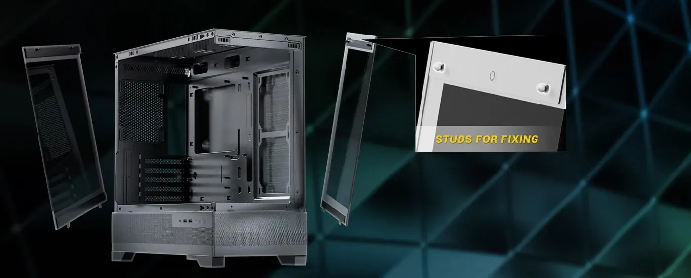 Tool-free removable glass side and front panels for easy access