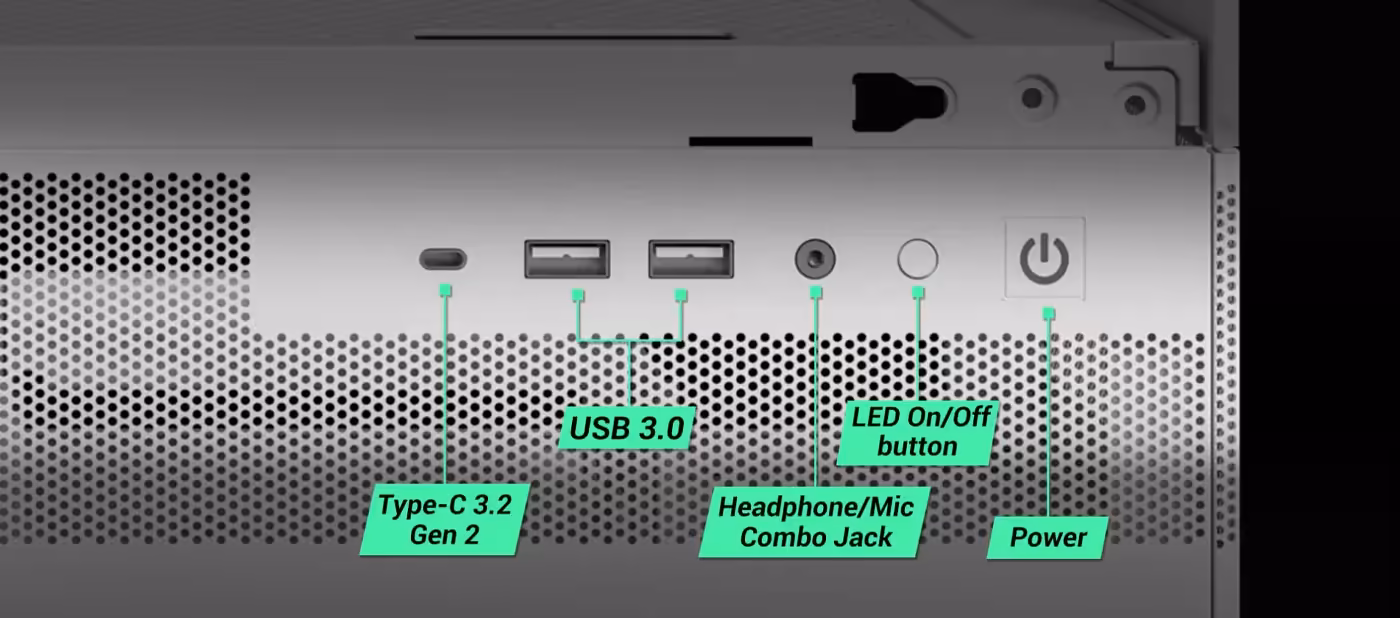 User-friendly I/O panel of Antec CX500M RGB Micro ATX Case in White - desktop view