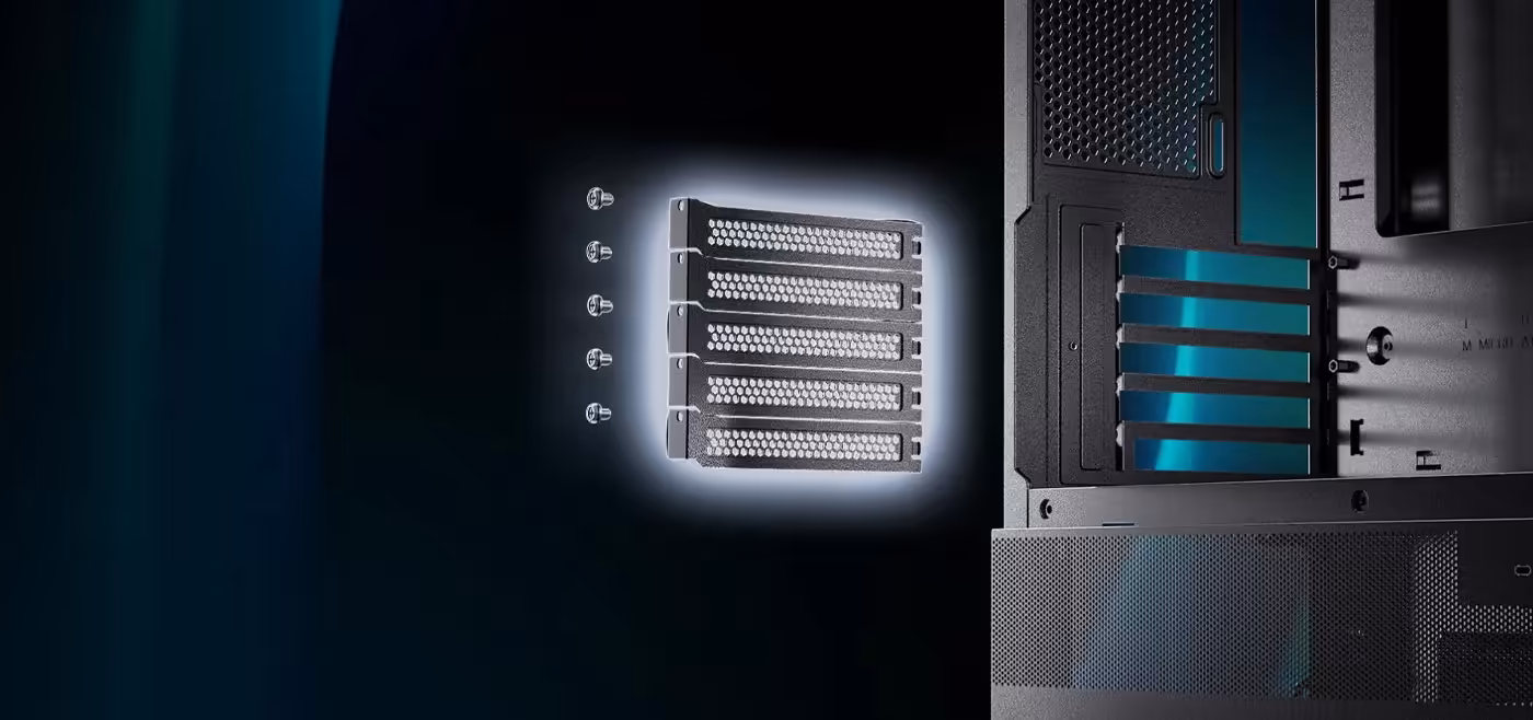 Reusable PCI slot covers in Antec CX500M RGB Micro ATX Case in White - desktop view