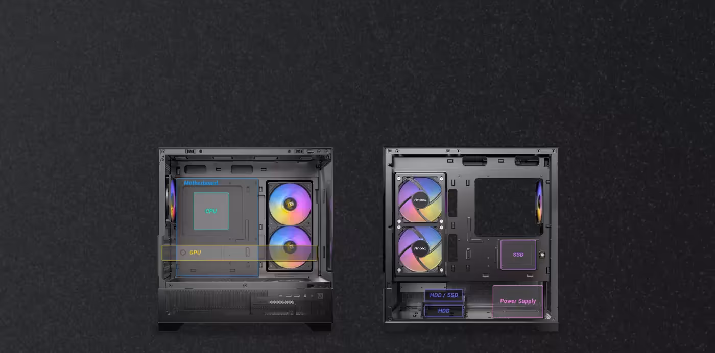 Compatibility details of Antec CX500M RGB Micro ATX Case in White - desktop view
