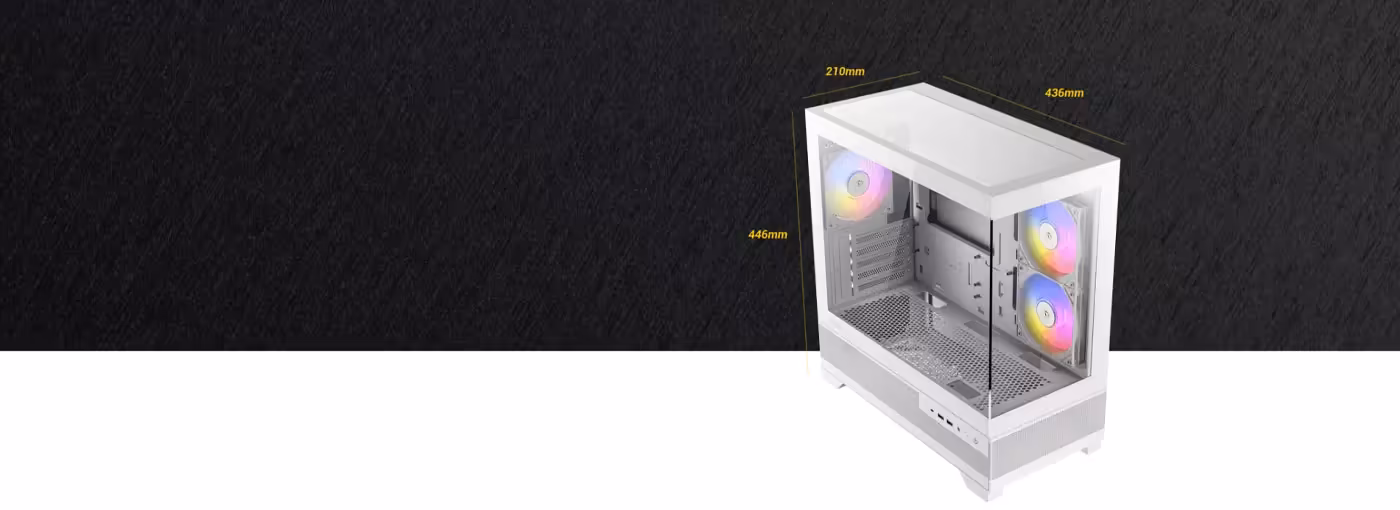 Dimensions of Antec CX500M RGB Micro ATX Case in White - desktop view