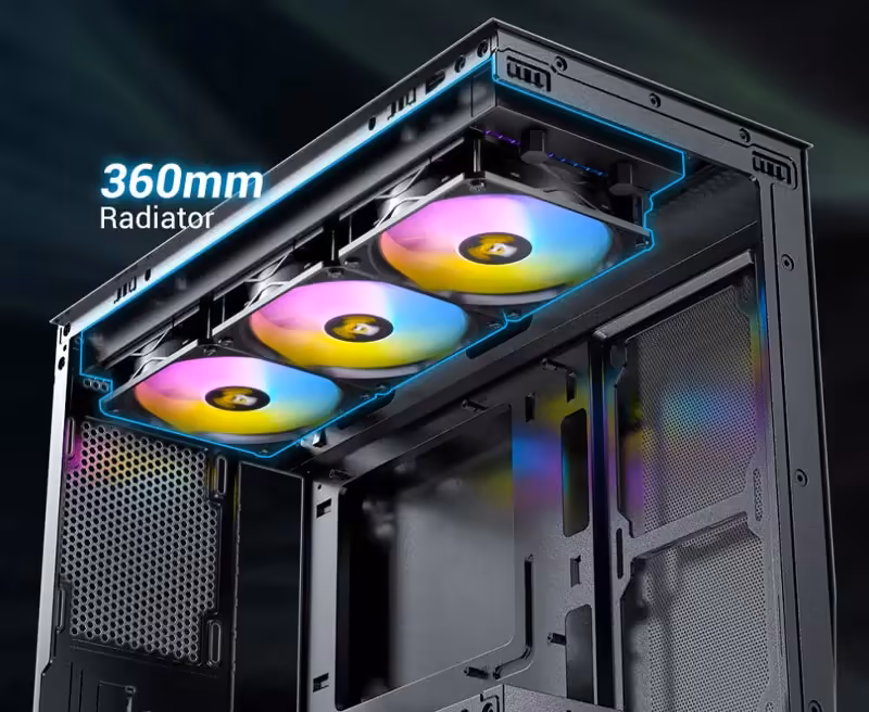 Top-mounted water cooling compatibility for Antec CX500M RGB Micro ATX Case in White - mobile view