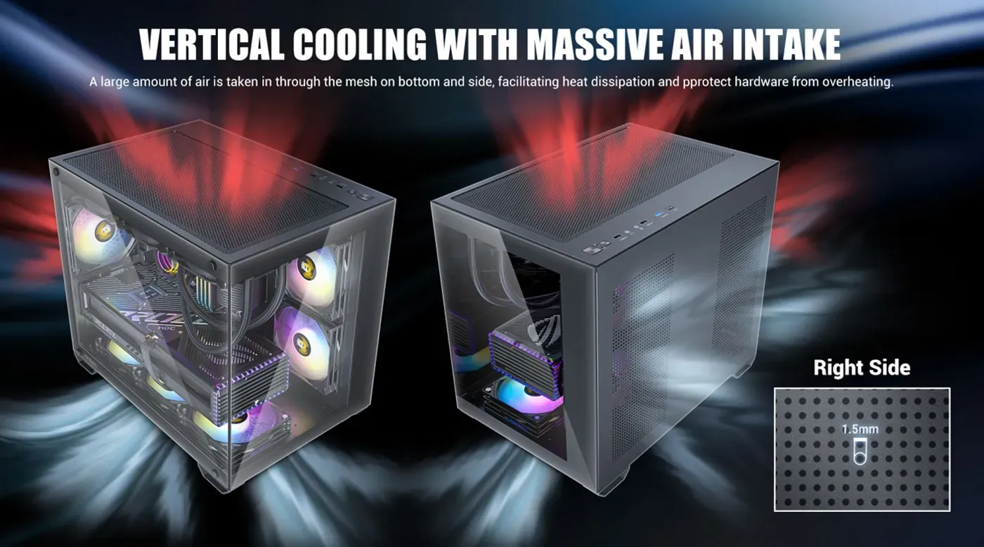 Antec CX600M RGB Gaming Case desktop view demonstrating internal chamber layout