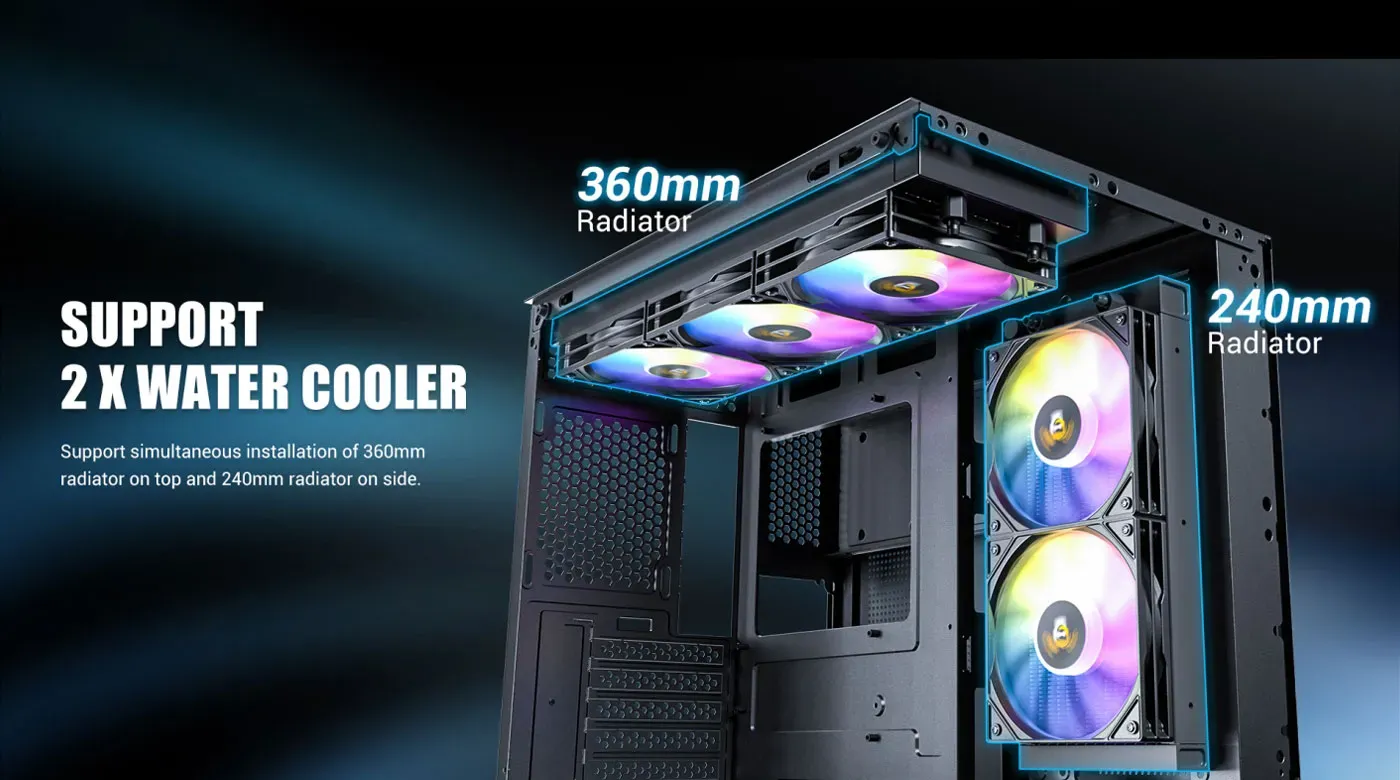 Antec CX600M RGB Gaming Case desktop view showing front panel aesthetics