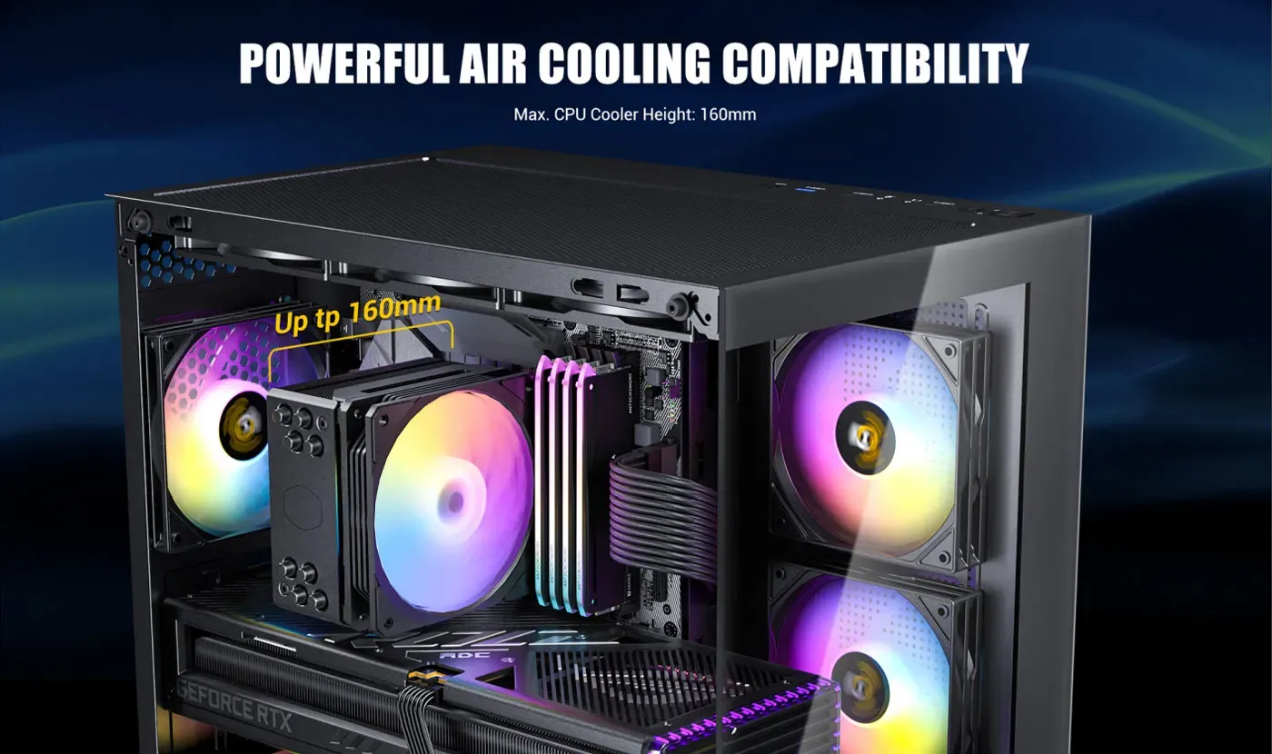 Antec CX600M RGB Gaming Case desktop view showcasing lighting effects