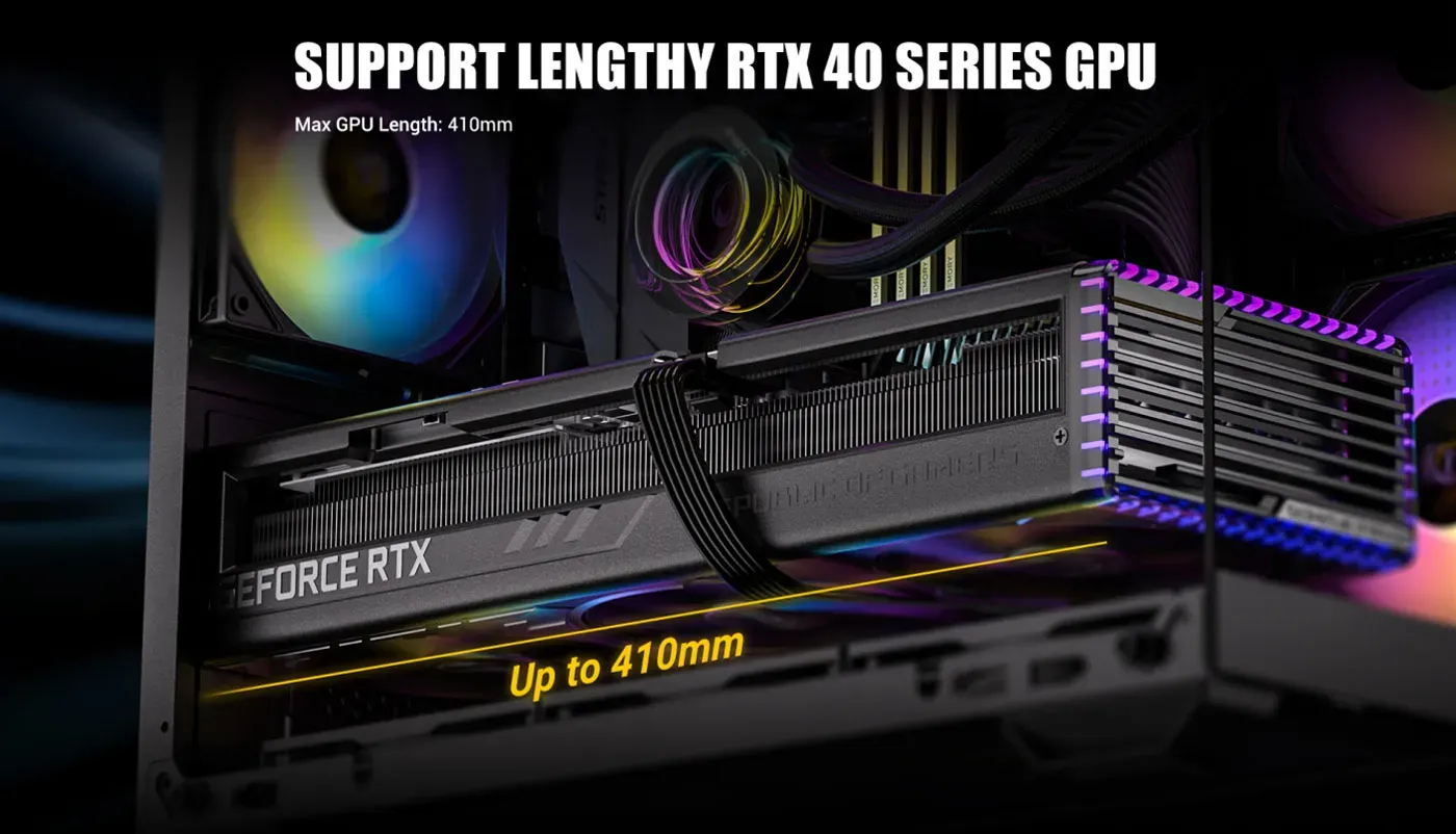 Antec CX600M RGB Gaming Case desktop view showing hardware clearance capacity