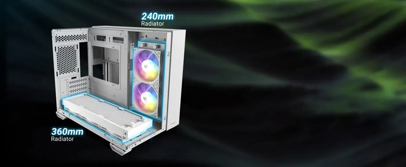 Antec CX600M Trio supporting 360mm and 240mm water cooling radiators