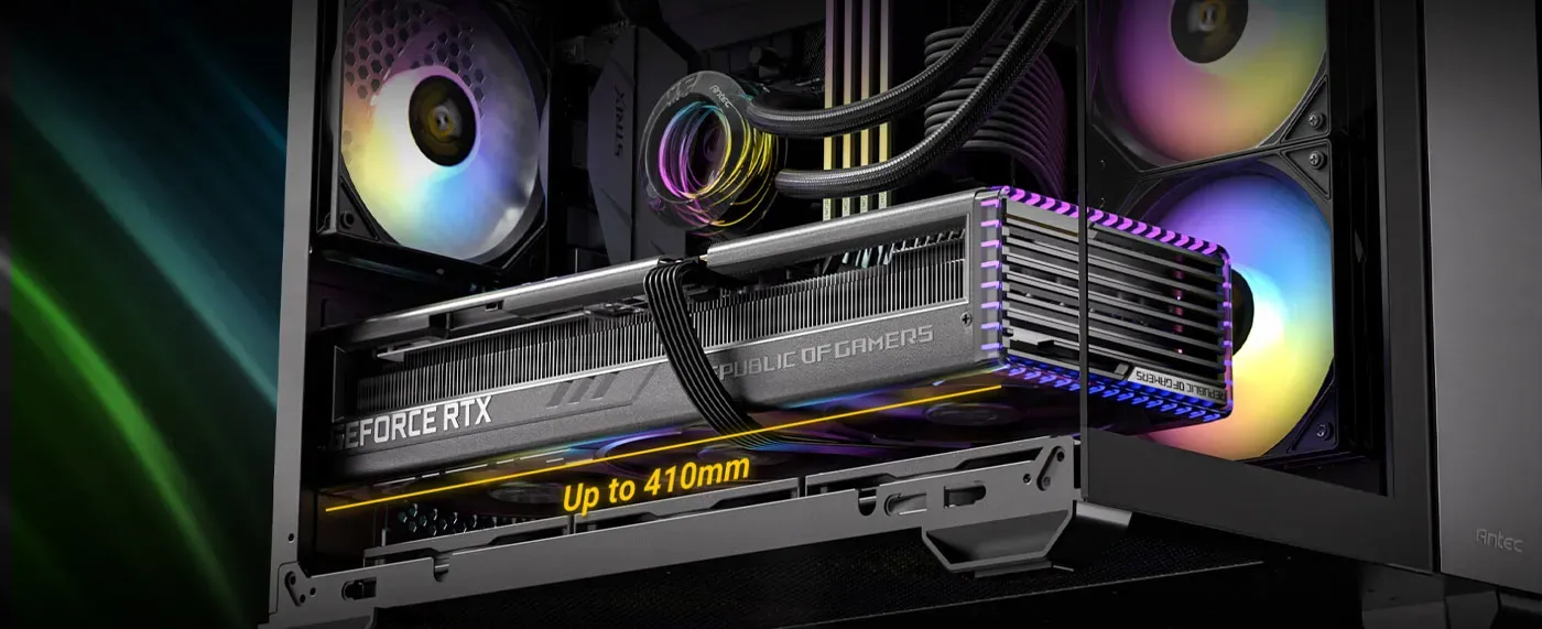 High-end RTX 40 series GPU installed within the Antec CX600M Trio case
