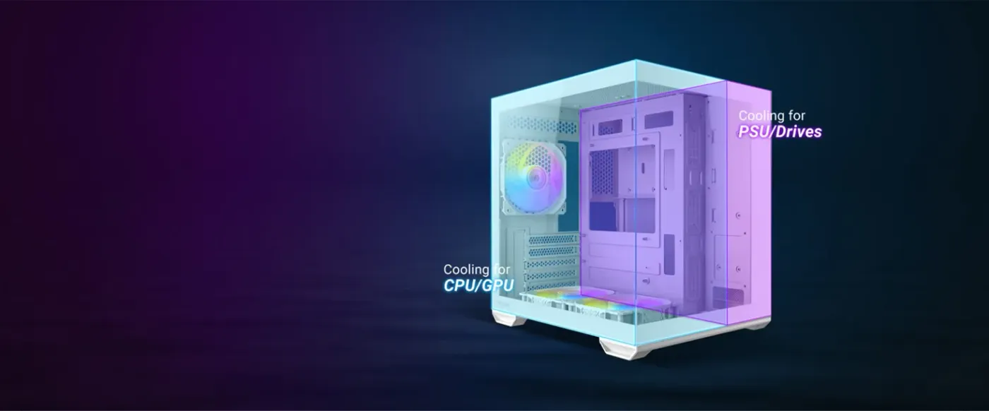 Antec CX60M dual chamber layout showcasing component isolation