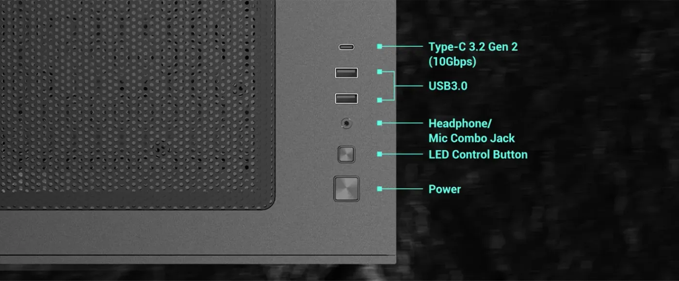 Antec CX60M high-speed I/O panel with USB-C and audio jacks