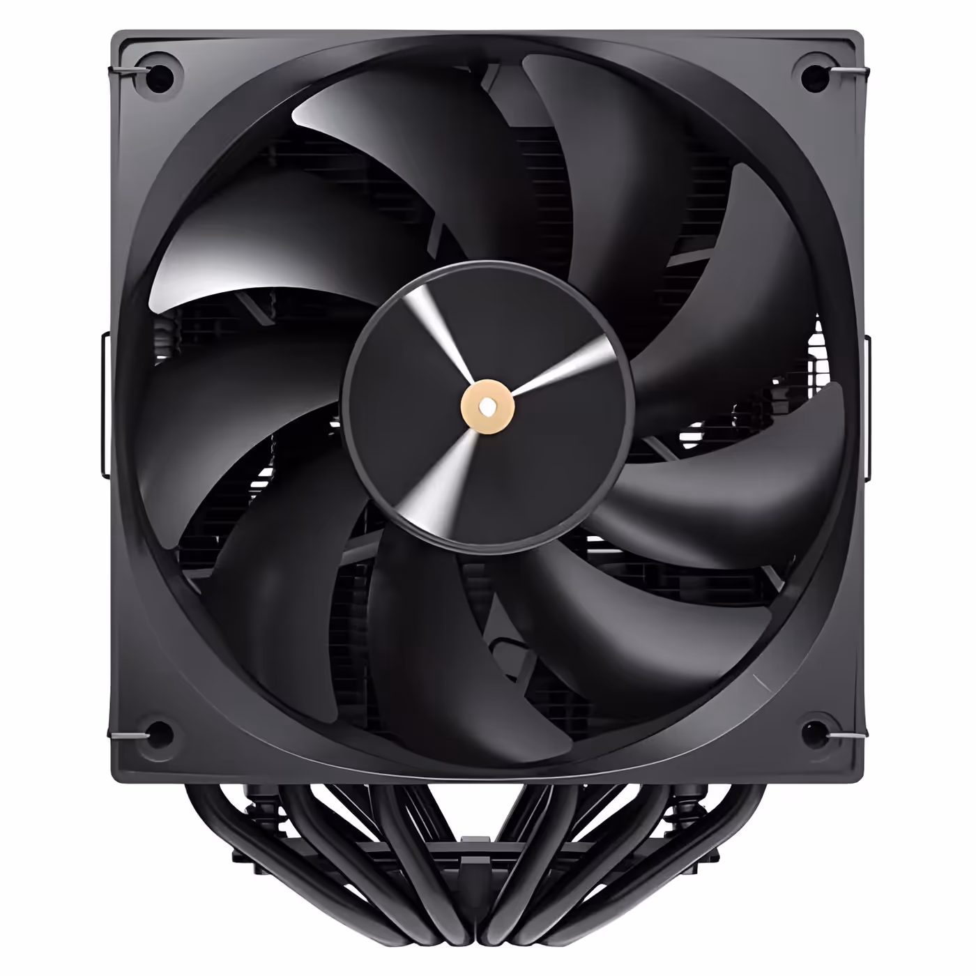 Front-on view of the black F620 Digital Pro fan with a metallic centre hub
