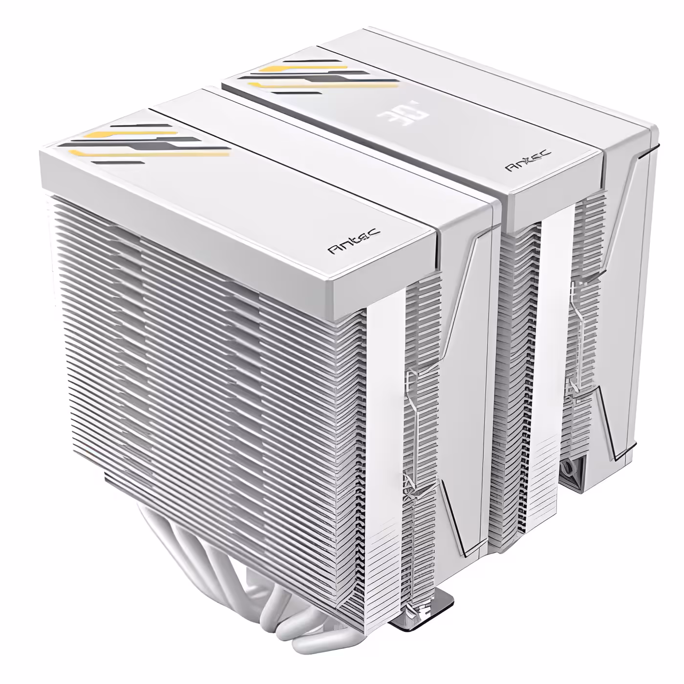 Top angle of the white F620 Digital Pro with patterned cover and Antec logo