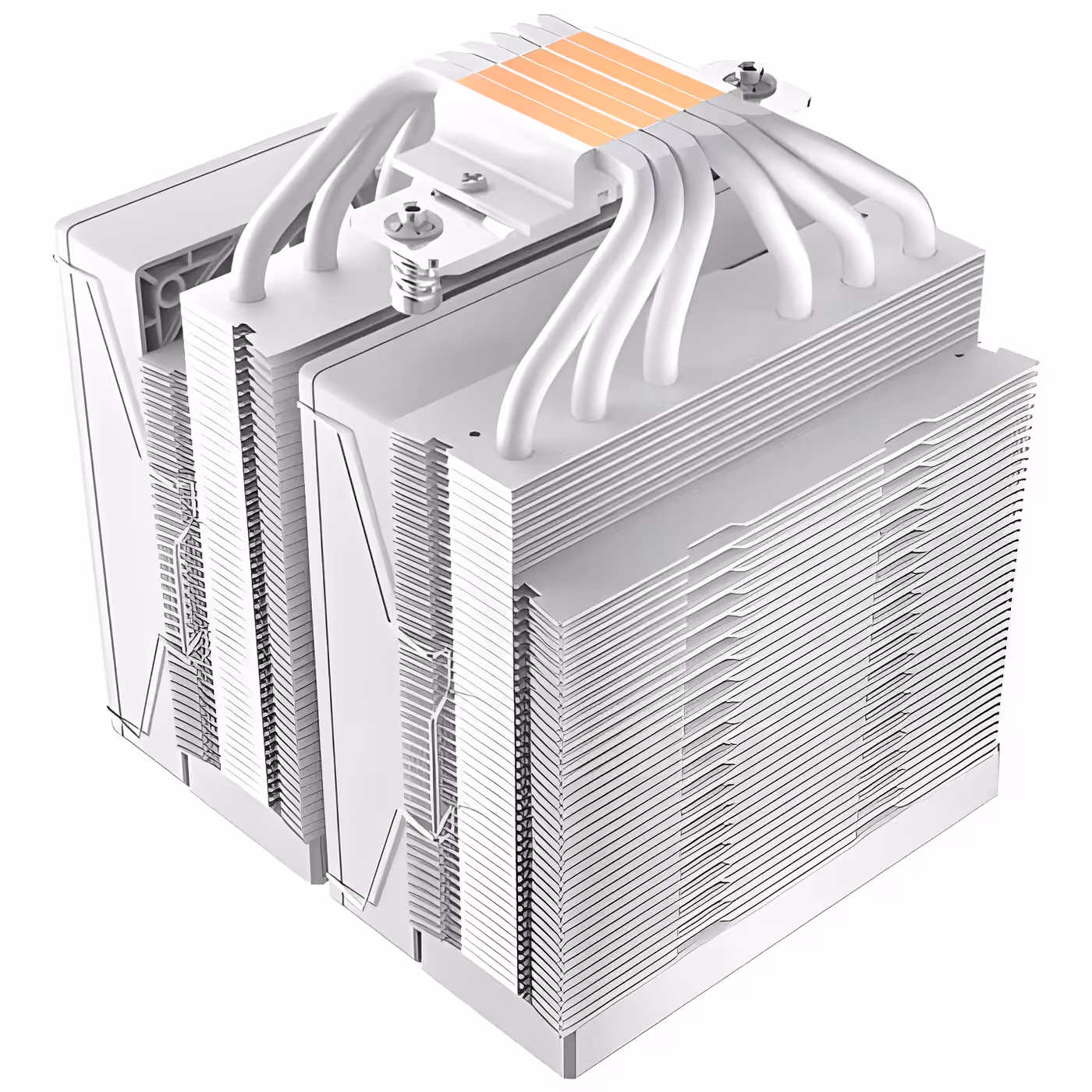 Side view of the white F620 Digital Pro showing white heat pipes and fin stack