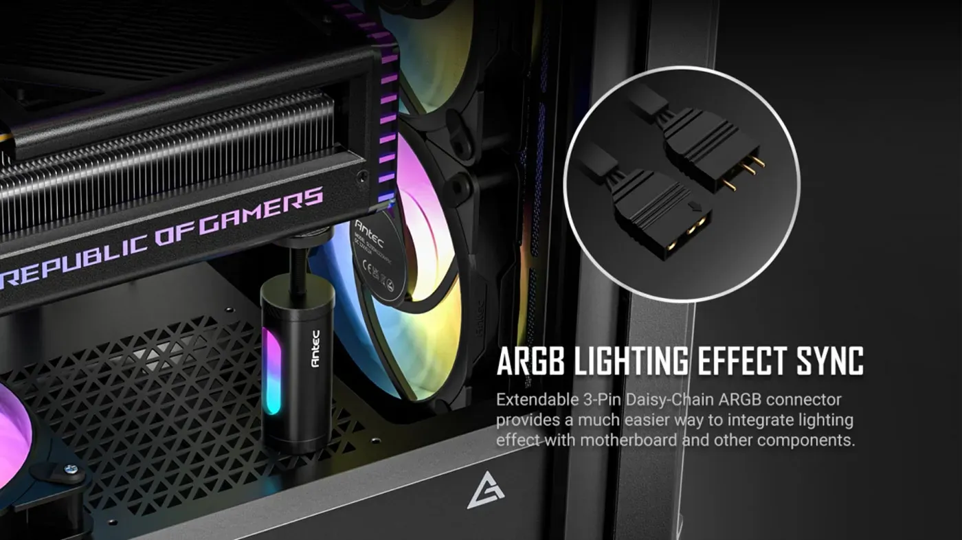 Antec I Shape ARGB GPU stand fitted inside a gaming PC build