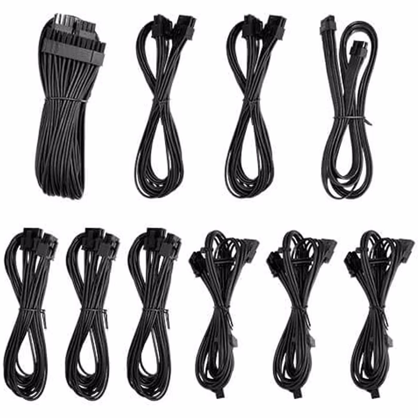 Set of black modular cables for the NE1200 Platinum on a white background