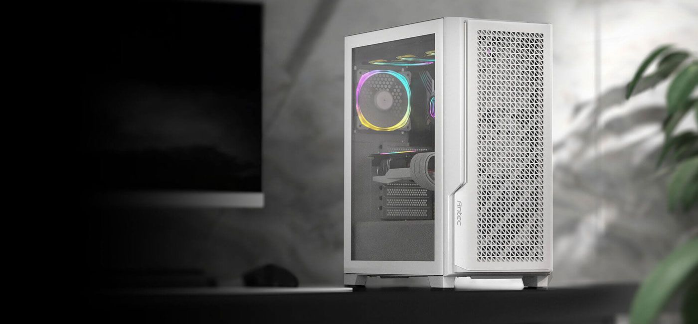 Antec P20C ARGB E-ATX Gaming Case in white featuring a sleek mesh front panel