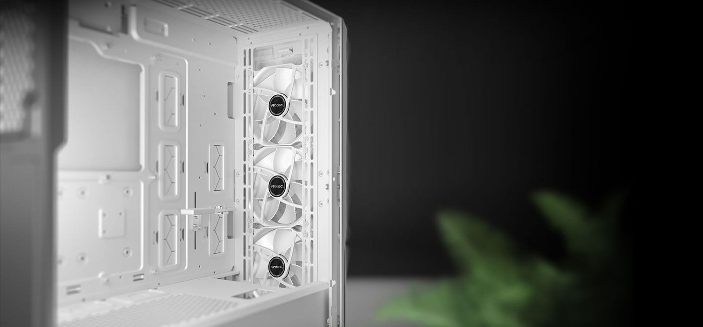 Three pre-installed ARGB 120mm PWM fans located at the front of the Antec P20C