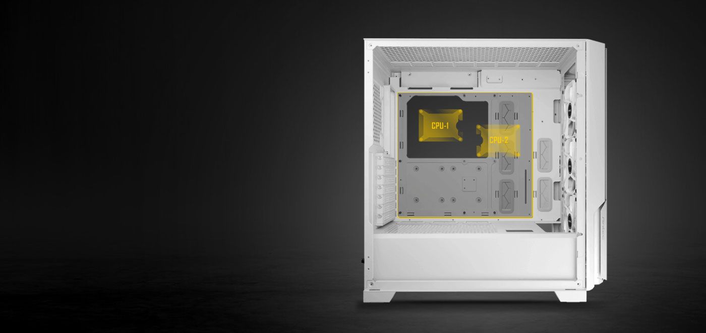 Antec P20C interior view demonstrating support for large dual CPU motherboards