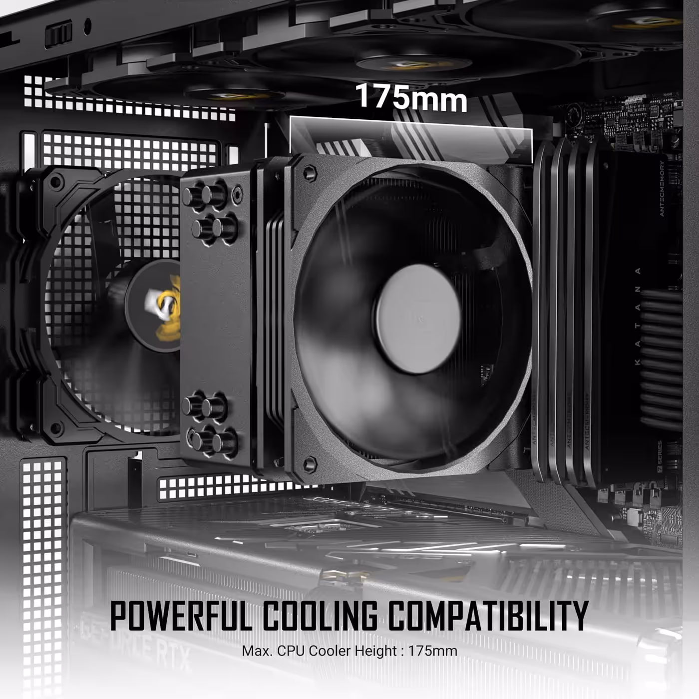Large air cooler inside the Antec P30 Air, slide marked 175mm