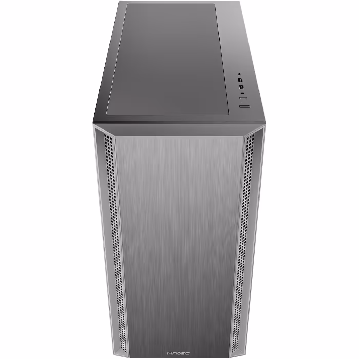 Antec P7S in silver seen from above, showing the top panel and front I/O