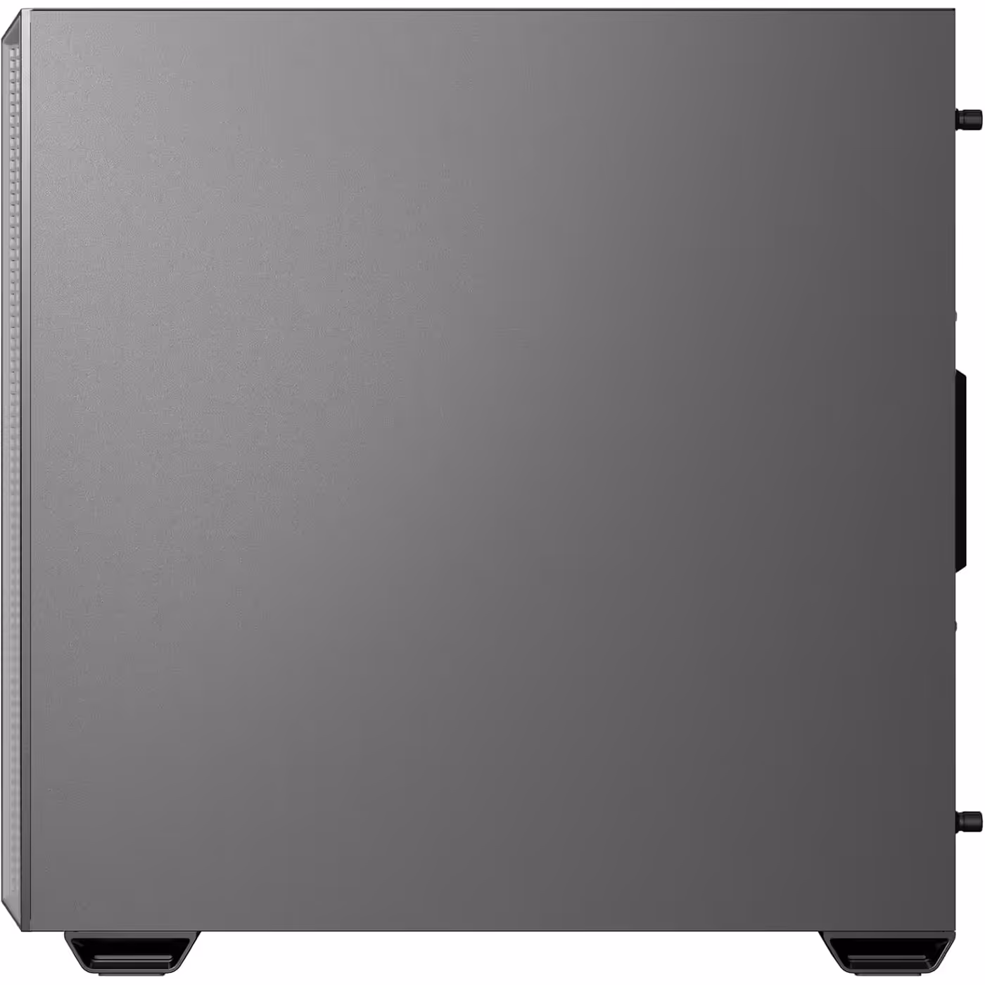 Antec P7S in silver, solid steel side panel seen from the side