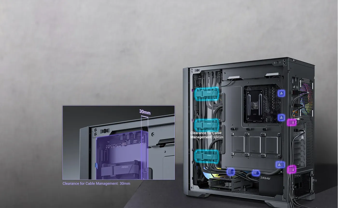 Antec Full Tower ARGB Velcro cable routing layout