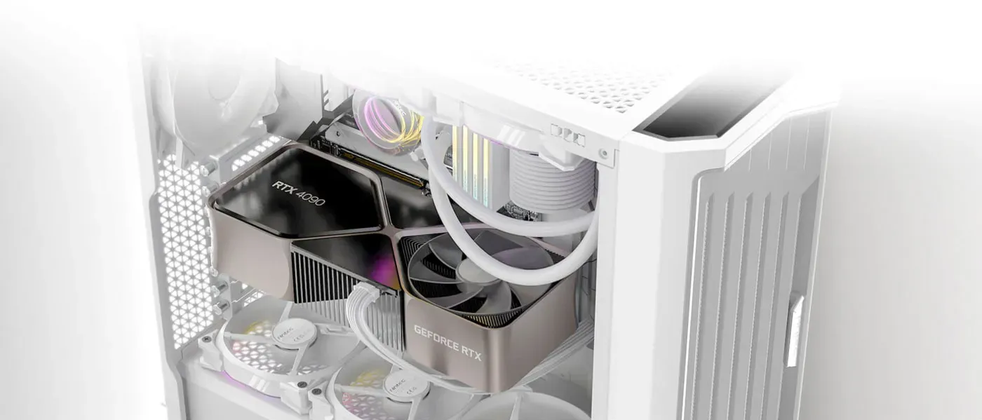 Spacious interior of the Antec Performance 1 FT Gaming Case accommodating large GPUs