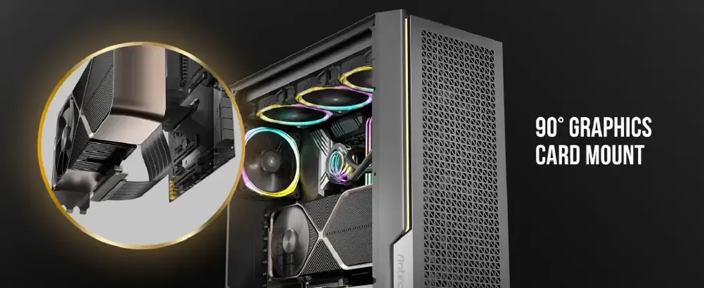 The 200mm span of the Antec PCIe 4.0 riser cable shown end to end