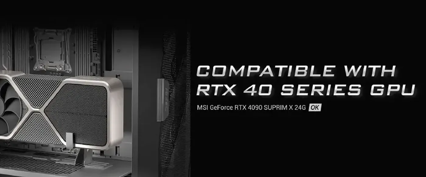 Antec support bracket positioned under an installed RTX 40 series graphics card