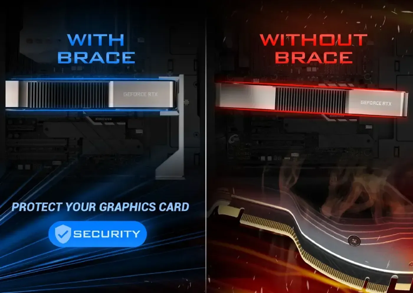 Antec bracket carrying the weight of a large graphics card inside a PC case