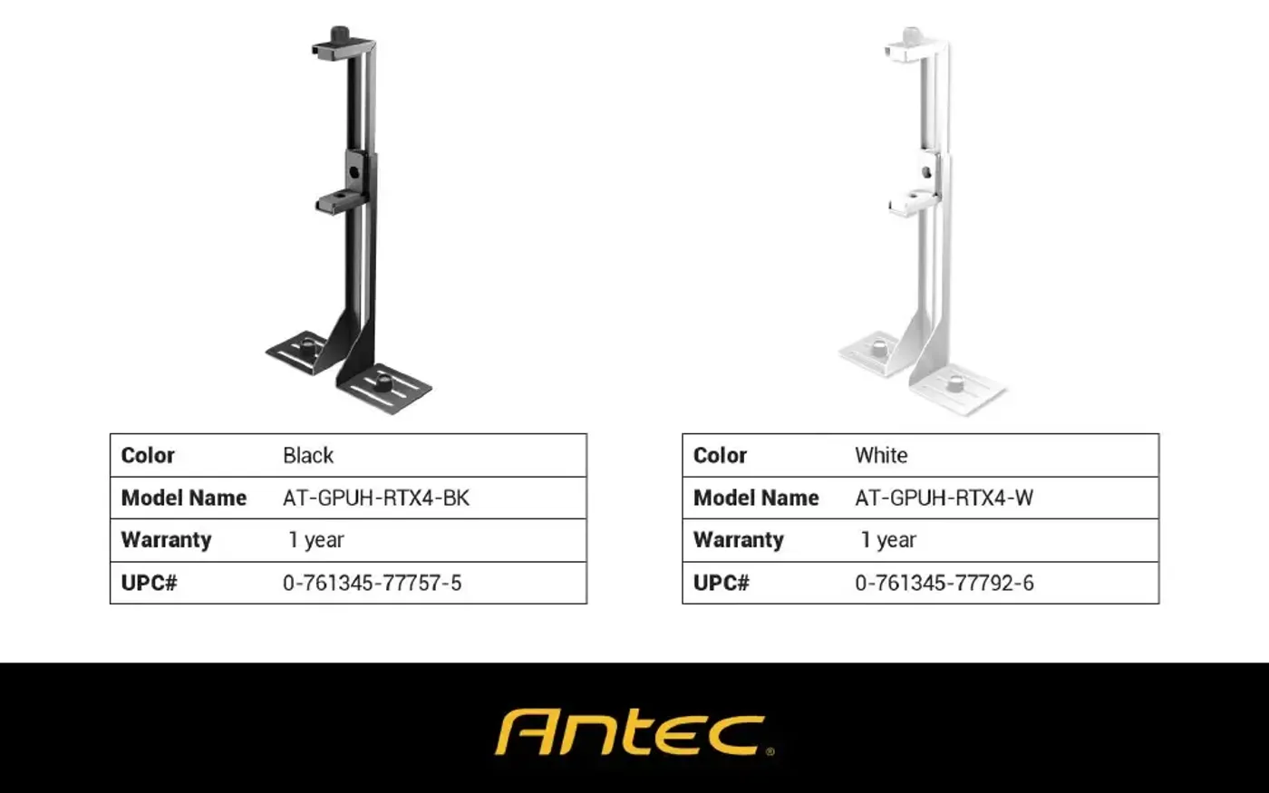 Antec RTX 40 series GPU support bracket shown in a finished gaming PC build