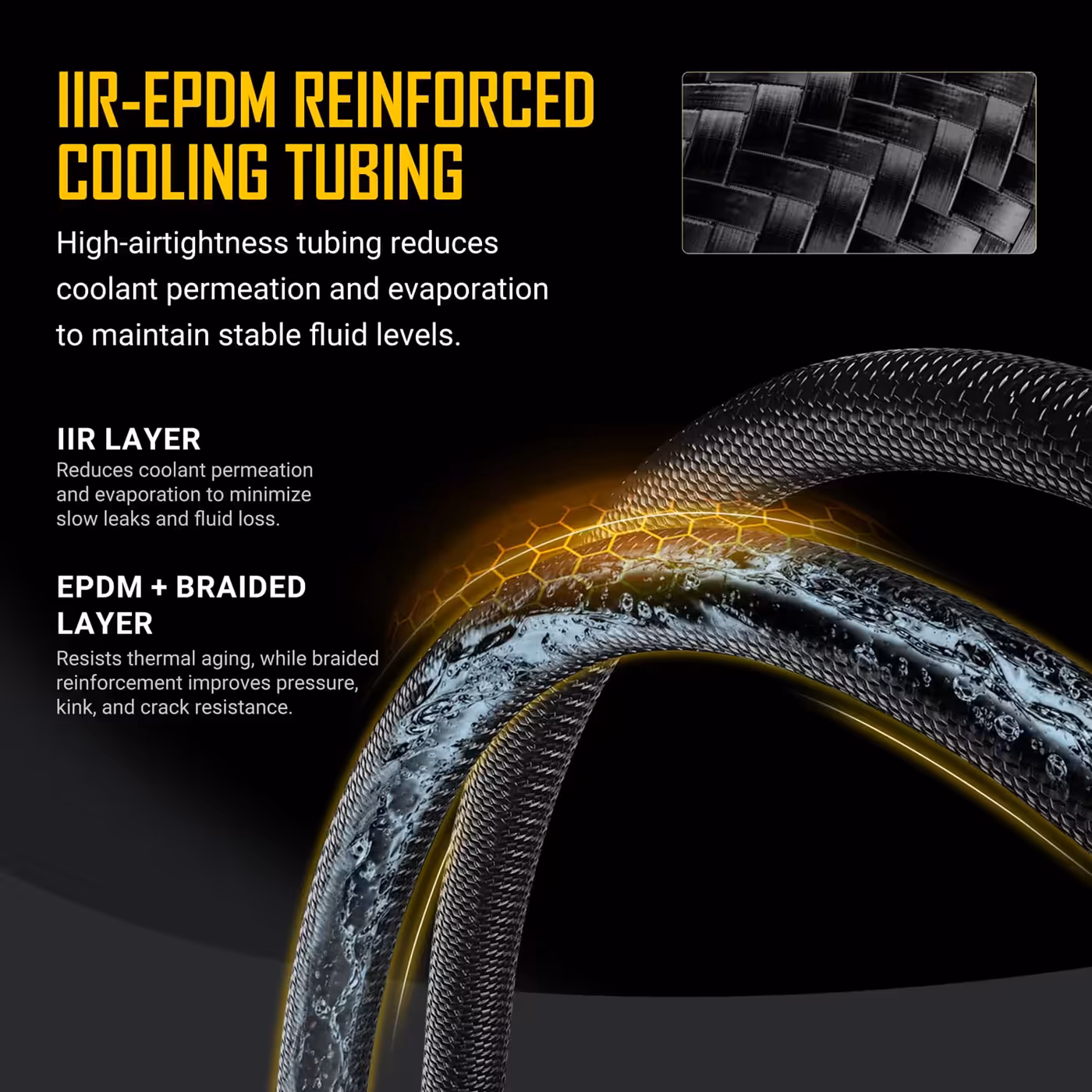 Cutaway of the black reinforced IIR-EPDM tubing used on the Antec Skeleton Matrix 360