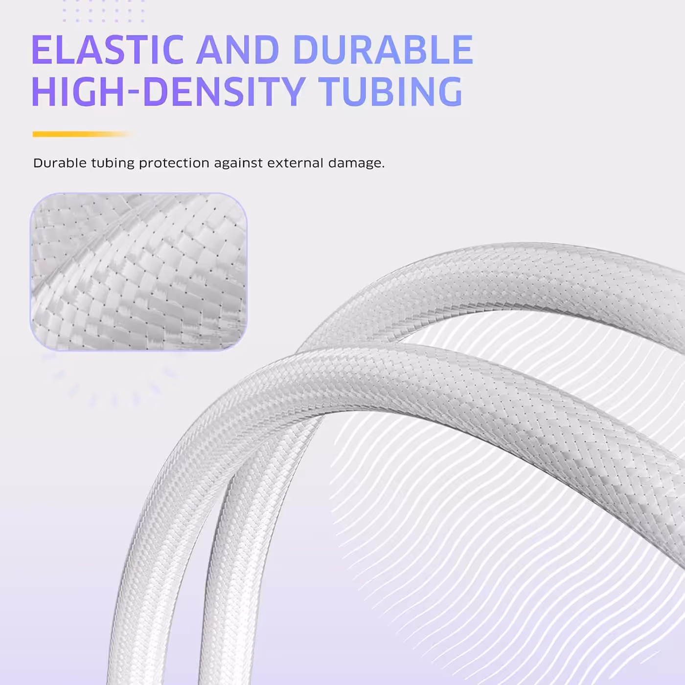 Two white braided hoses of the Antec Ultra 360 cooler with a close-up of the braided weave